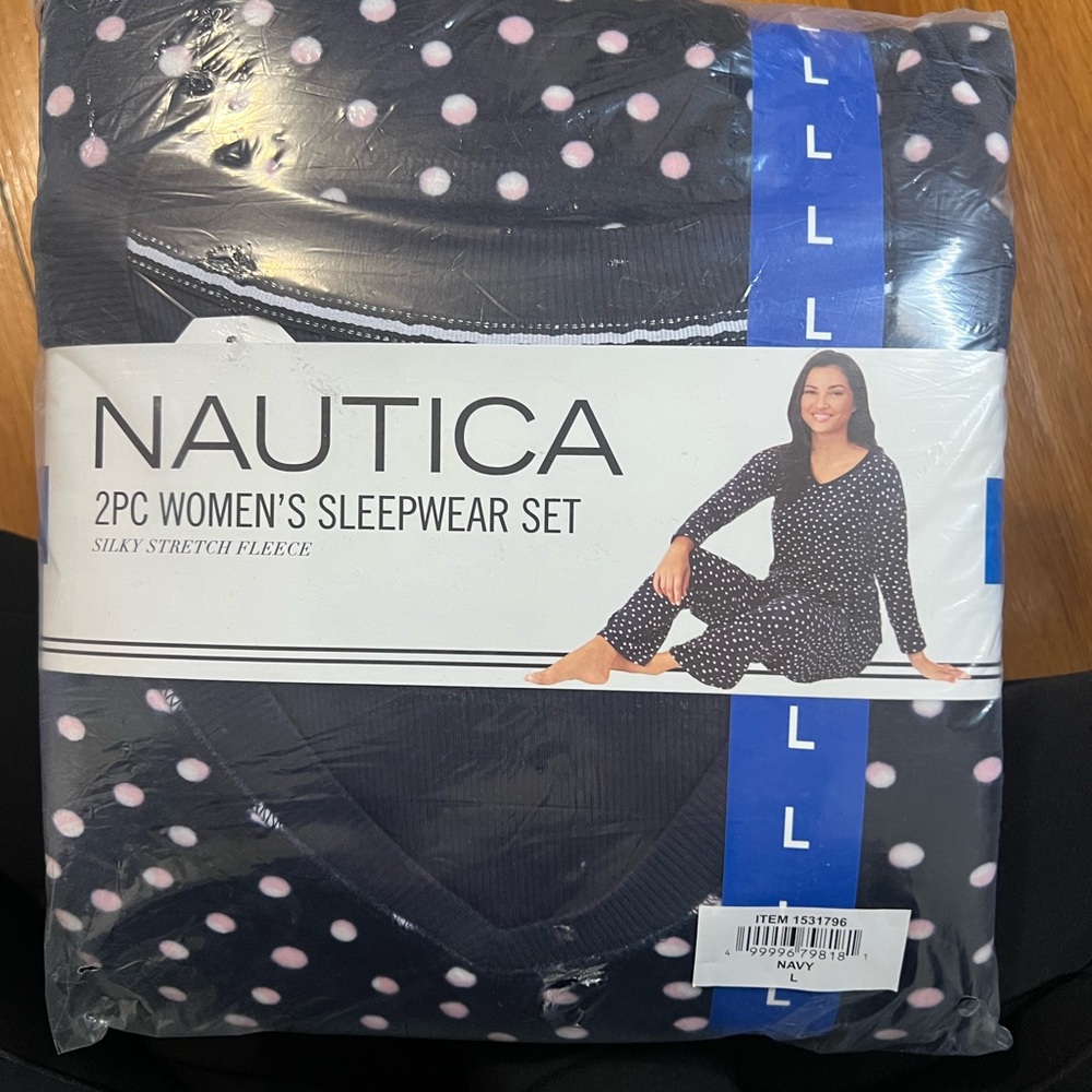 Nautica Women's Black and Pink Polka Dot Pajama Set